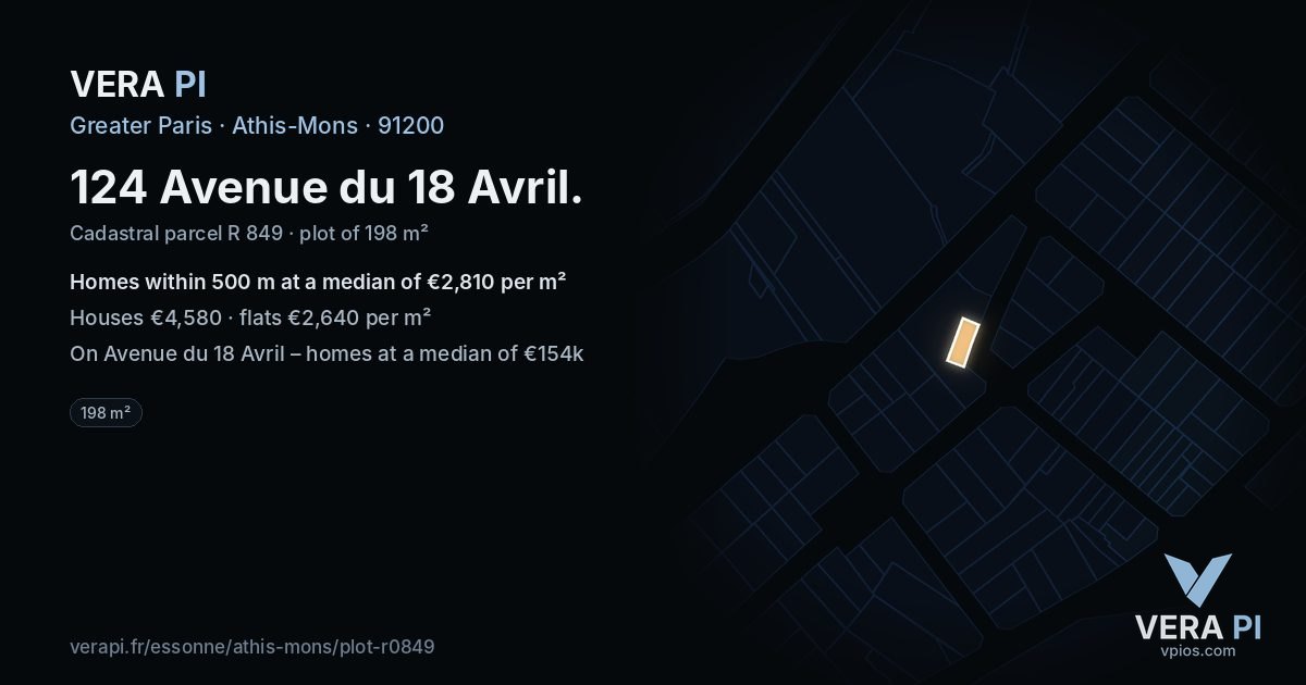 124 Avenue du 18 Avril, Athis-Mons at night – the plot lit, the parcels around coloured by the prices near them