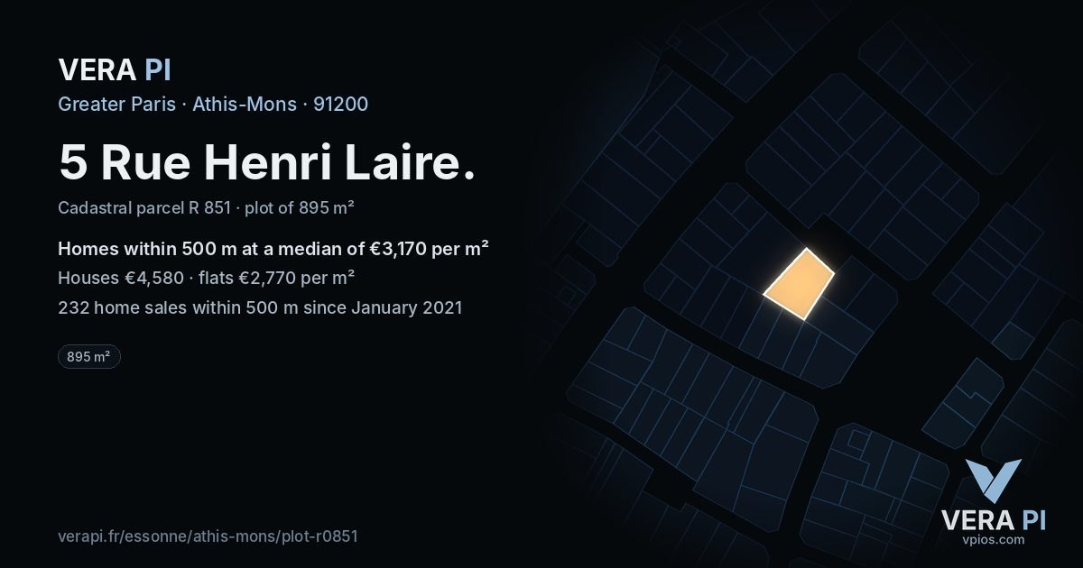 5 Rue Henri Laire, Athis-Mons at night – the plot lit, the parcels around coloured by the prices near them