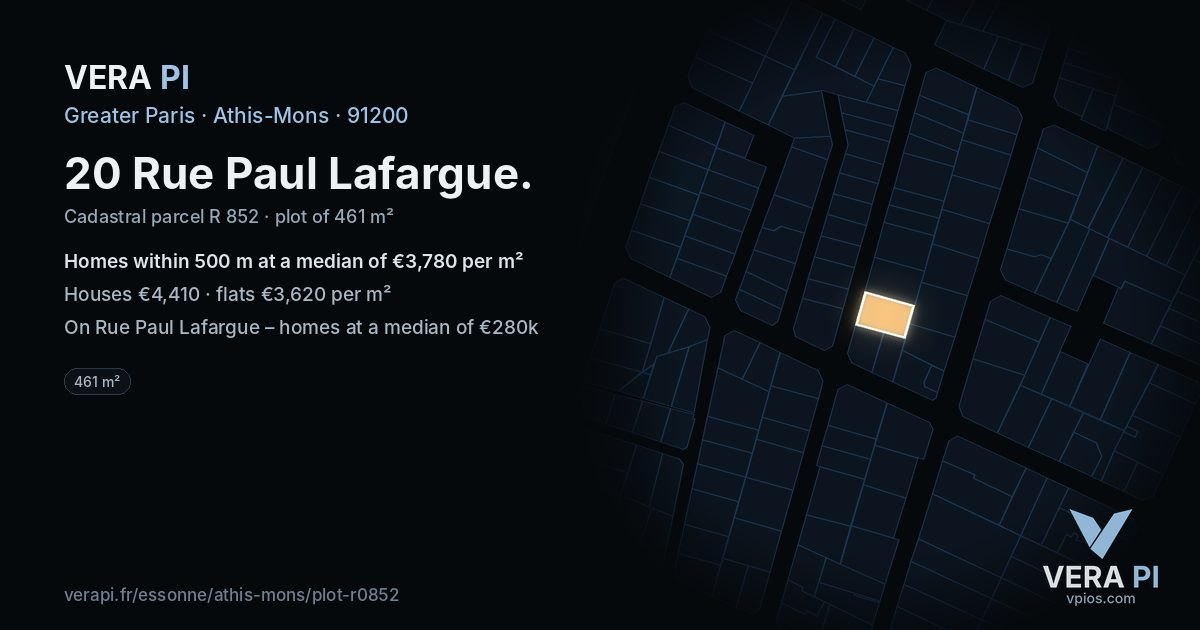 20 Rue Paul Lafargue, Athis-Mons at night – the plot lit, the parcels around coloured by the prices near them