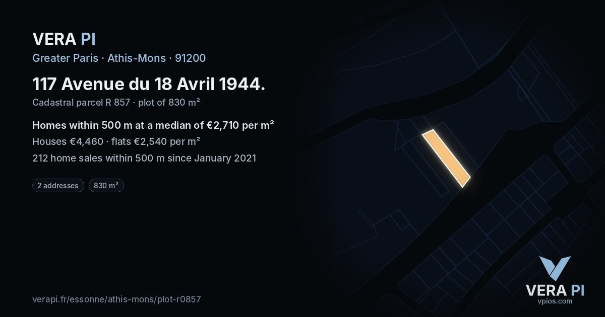 117 Avenue du 18 Avril 1944, Athis-Mons at night – the plot lit, the parcels around coloured by the prices near them