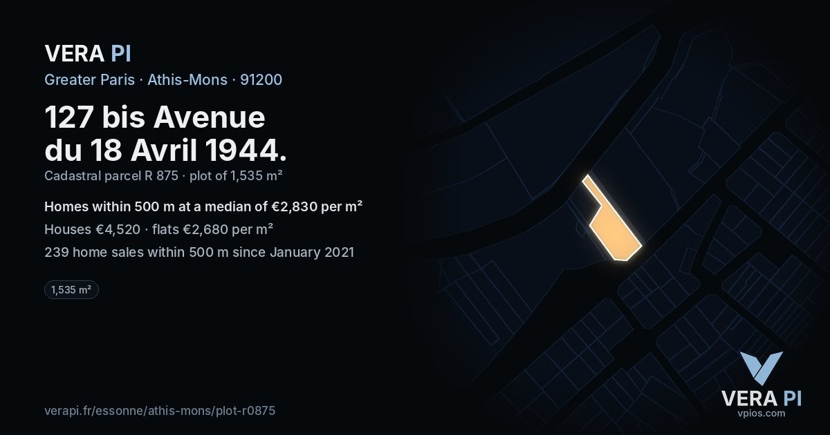 127 bis Avenue du 18 Avril 1944, Athis-Mons at night – the plot lit, the parcels around coloured by the prices near them