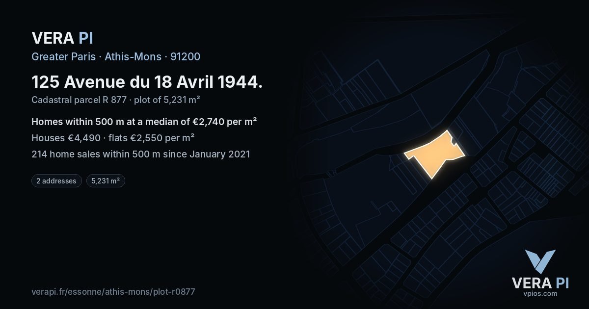 125 Avenue du 18 Avril 1944, Athis-Mons at night – the plot lit, the parcels around coloured by the prices near them