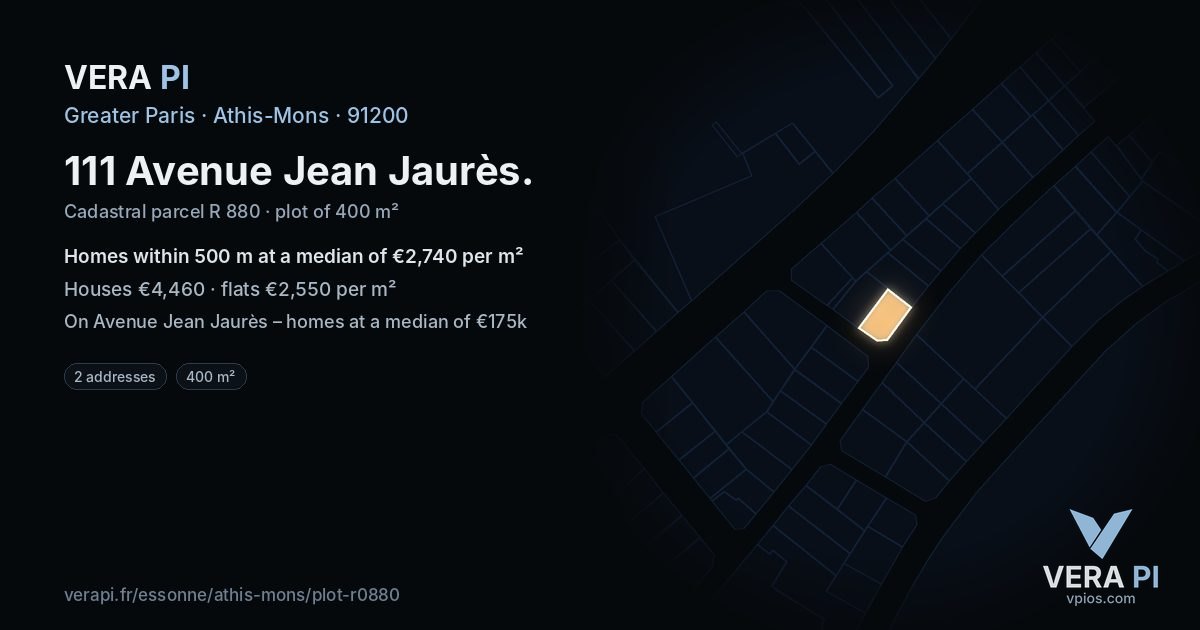 111 Avenue Jean Jaurès, Athis-Mons at night – the plot lit, the parcels around coloured by the prices near them