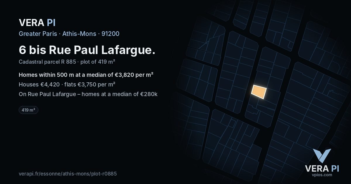 6 bis Rue Paul Lafargue, Athis-Mons at night – the plot lit, the parcels around coloured by the prices near them