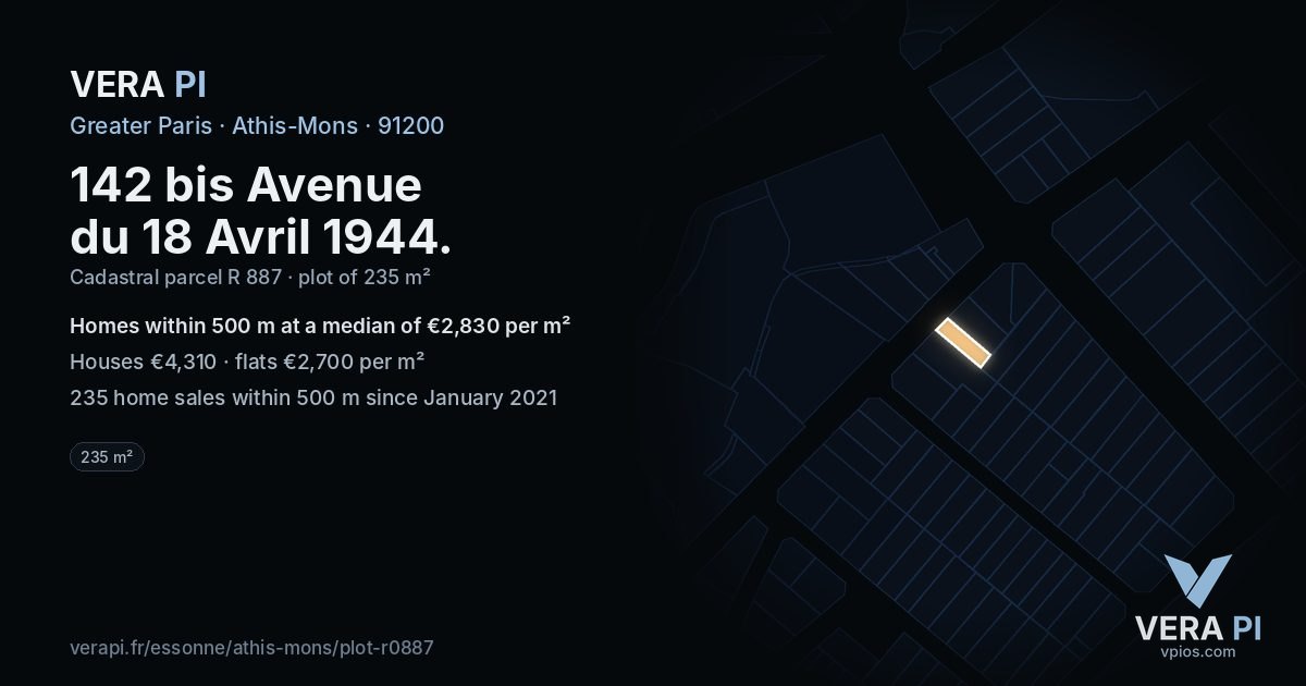 142 bis Avenue du 18 Avril 1944, Athis-Mons at night – the plot lit, the parcels around coloured by the prices near them