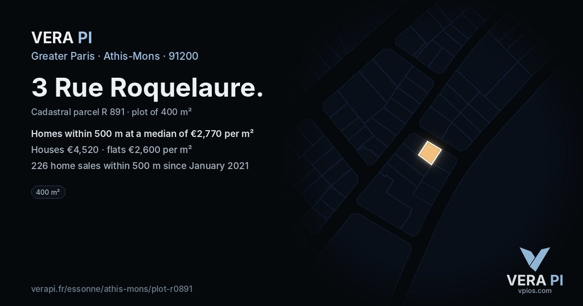 3 Rue Roquelaure, Athis-Mons at night – the plot lit, the parcels around coloured by the prices near them