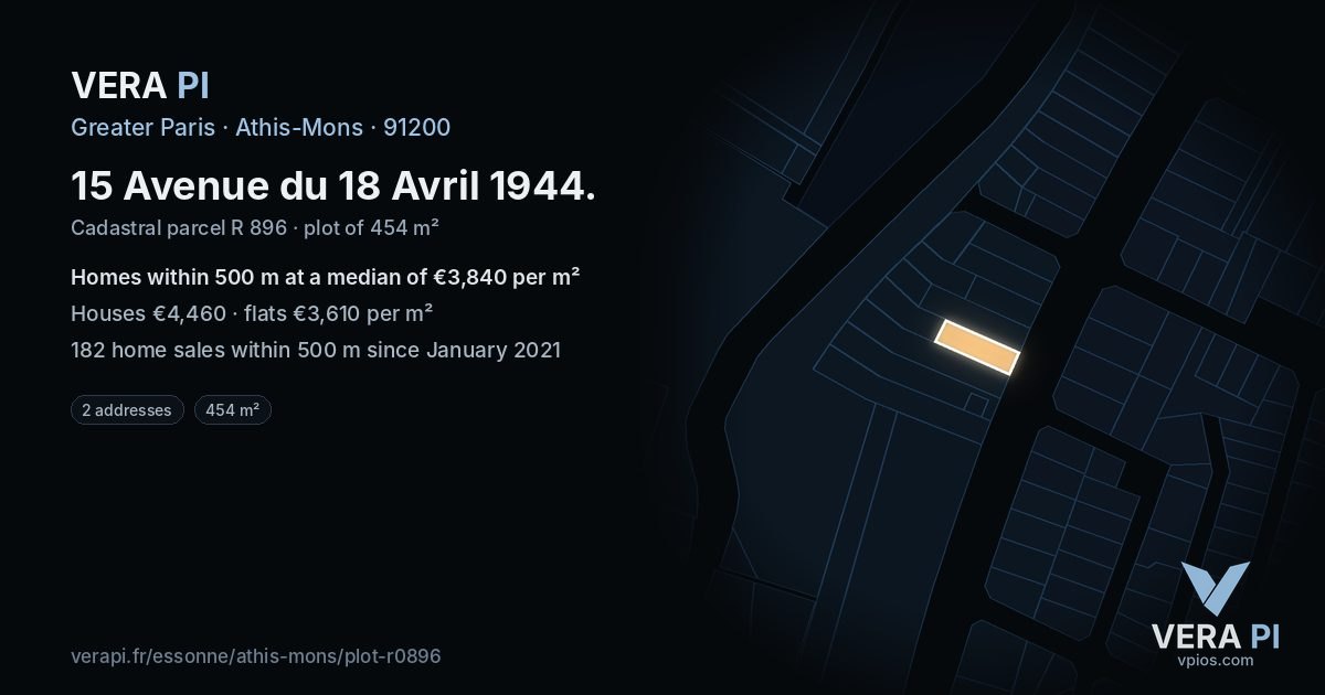 15 Avenue du 18 Avril 1944, Athis-Mons at night – the plot lit, the parcels around coloured by the prices near them