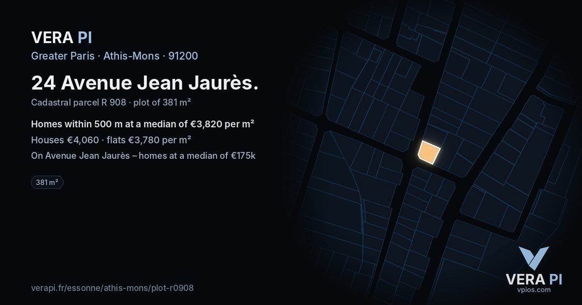 24 Avenue Jean Jaurès, Athis-Mons at night – the plot lit, the parcels around coloured by the prices near them