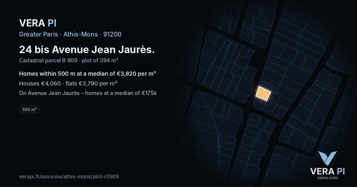 24 bis Avenue Jean Jaurès, Athis-Mons at night – the plot lit, the parcels around coloured by the prices near them