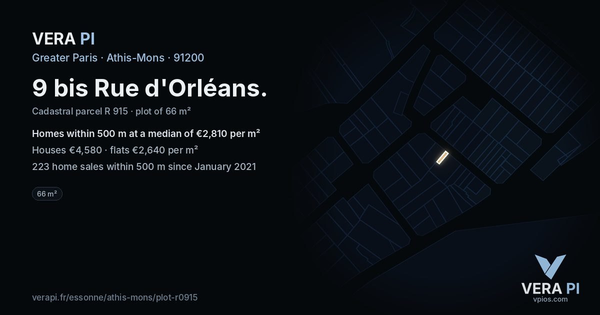 9 bis Rue d'Orléans, Athis-Mons at night – the plot lit, the parcels around coloured by the prices near them