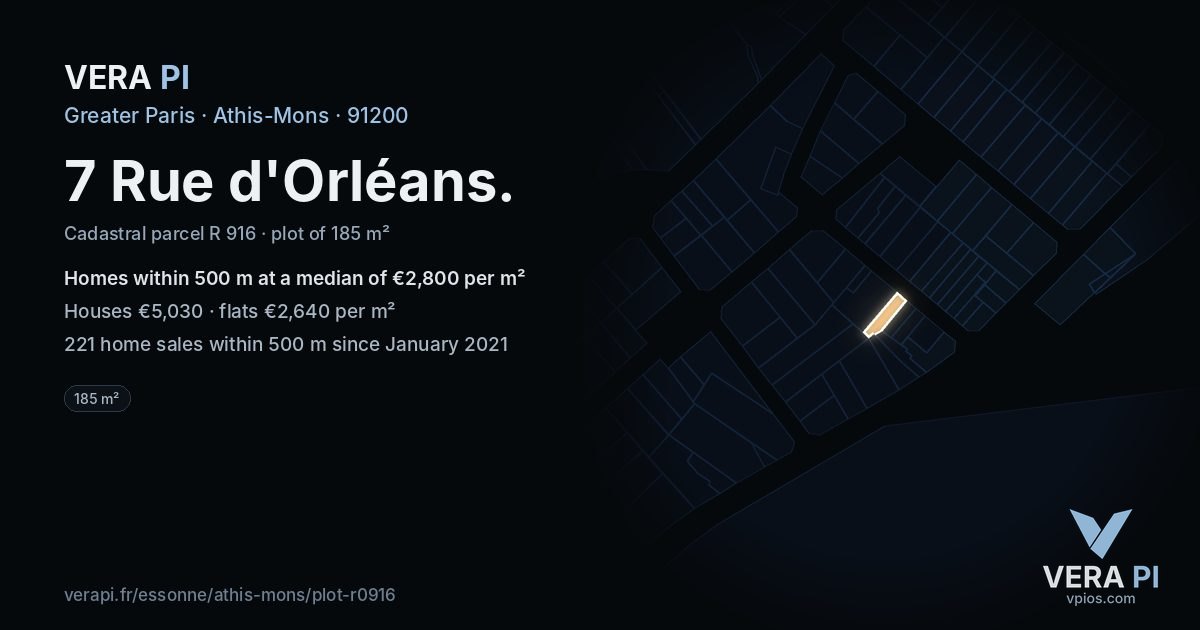 7 Rue d'Orléans, Athis-Mons at night – the plot lit, the parcels around coloured by the prices near them