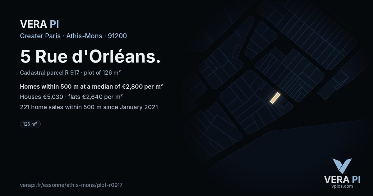 5 Rue d'Orléans, Athis-Mons at night – the plot lit, the parcels around coloured by the prices near them
