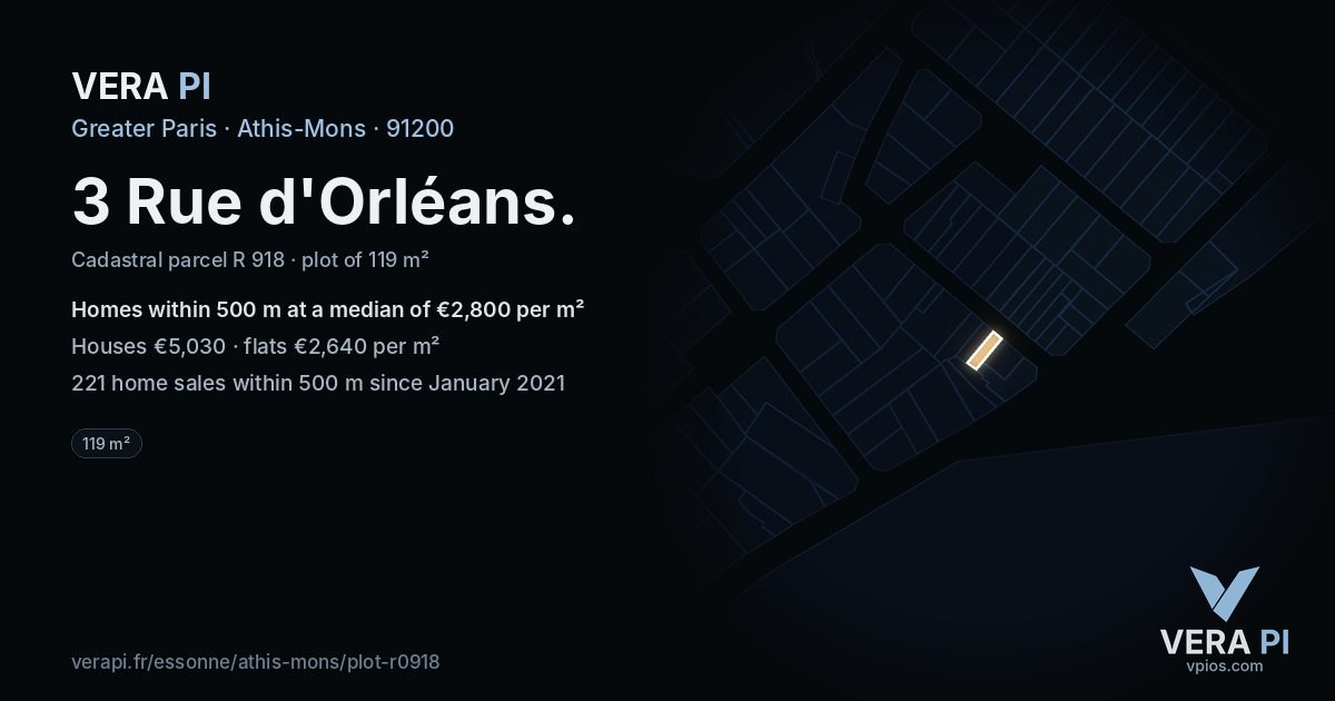 3 Rue d'Orléans, Athis-Mons at night – the plot lit, the parcels around coloured by the prices near them