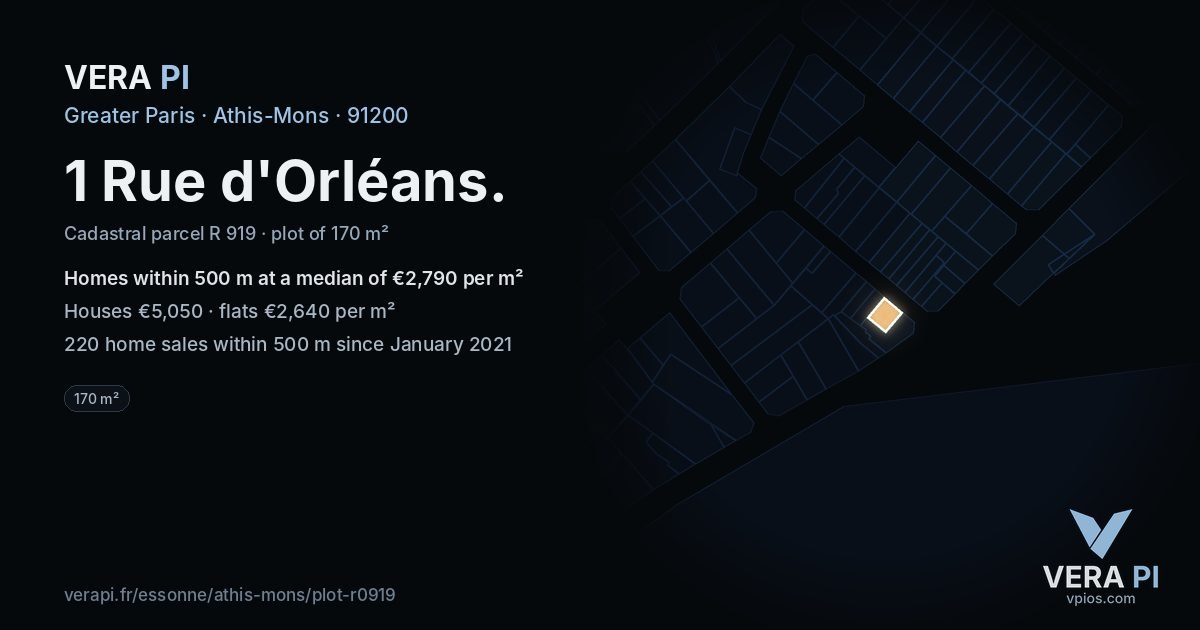 1 Rue d'Orléans, Athis-Mons at night – the plot lit, the parcels around coloured by the prices near them