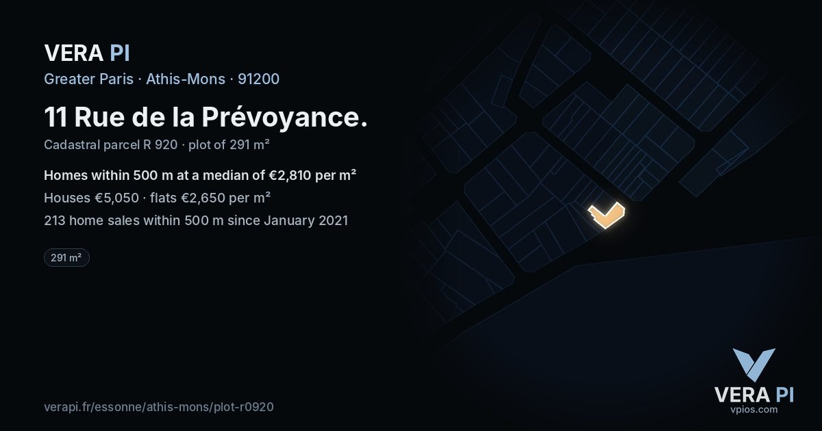 11 Rue de la Prévoyance, Athis-Mons at night – the plot lit, the parcels around coloured by the prices near them