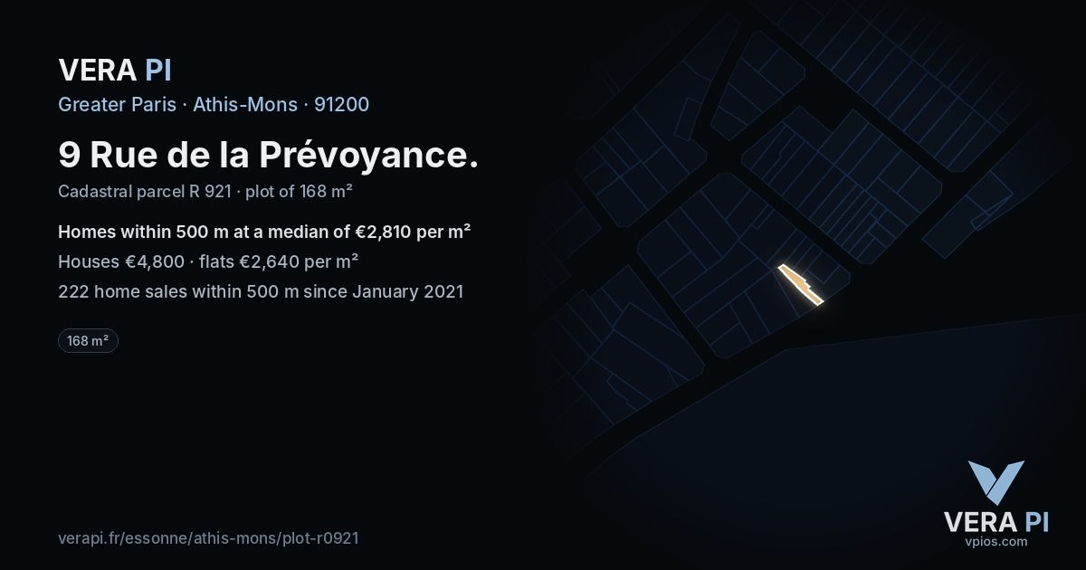 9 Rue de la Prévoyance, Athis-Mons at night – the plot lit, the parcels around coloured by the prices near them