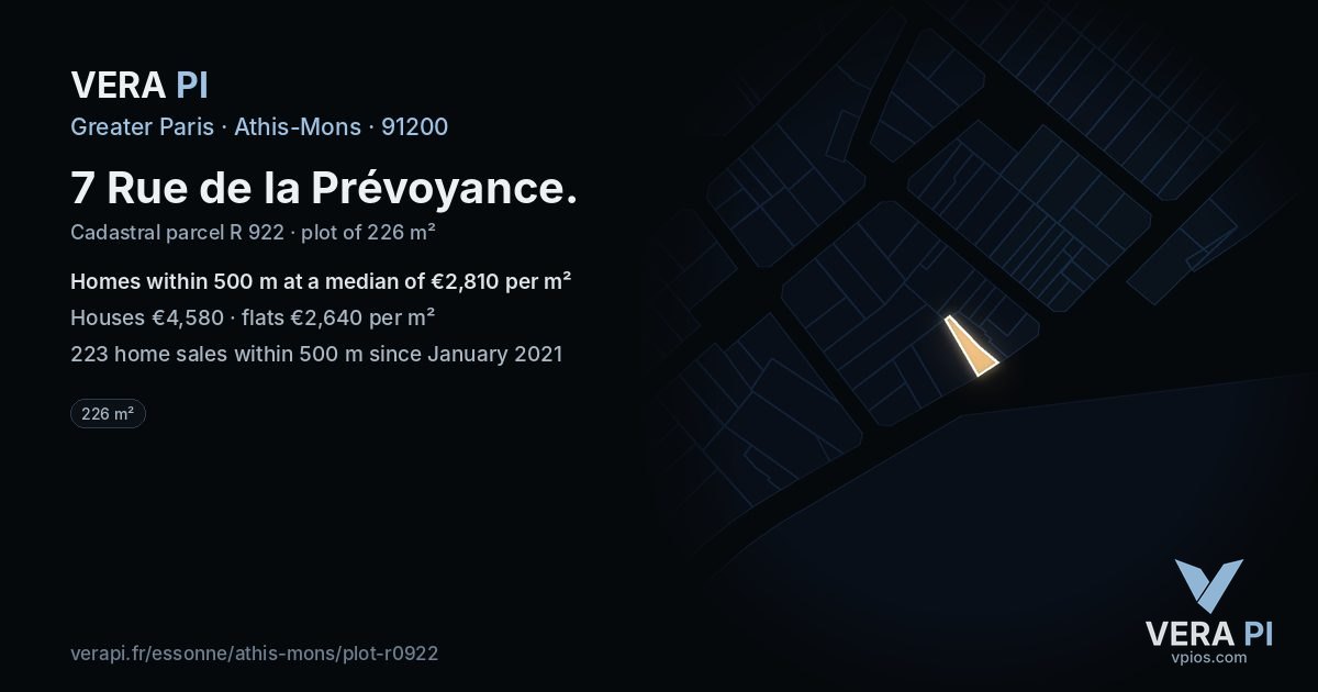 7 Rue de la Prévoyance, Athis-Mons at night – the plot lit, the parcels around coloured by the prices near them