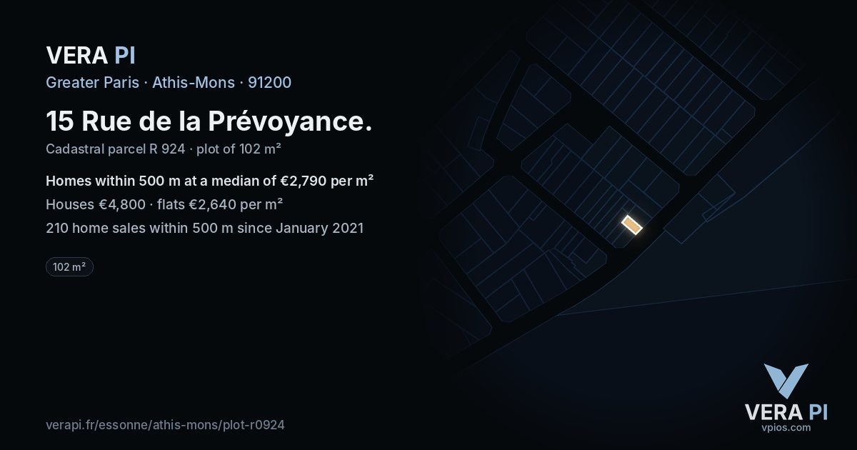 15 Rue de la Prévoyance, Athis-Mons at night – the plot lit, the parcels around coloured by the prices near them