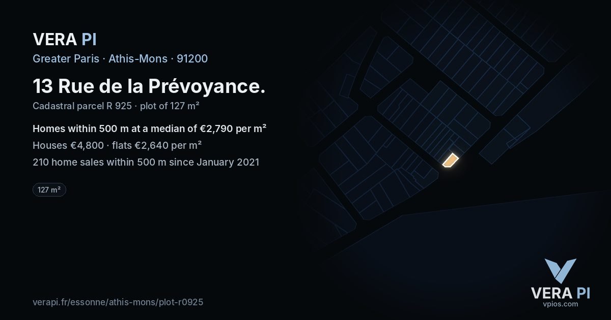 13 Rue de la Prévoyance, Athis-Mons at night – the plot lit, the parcels around coloured by the prices near them
