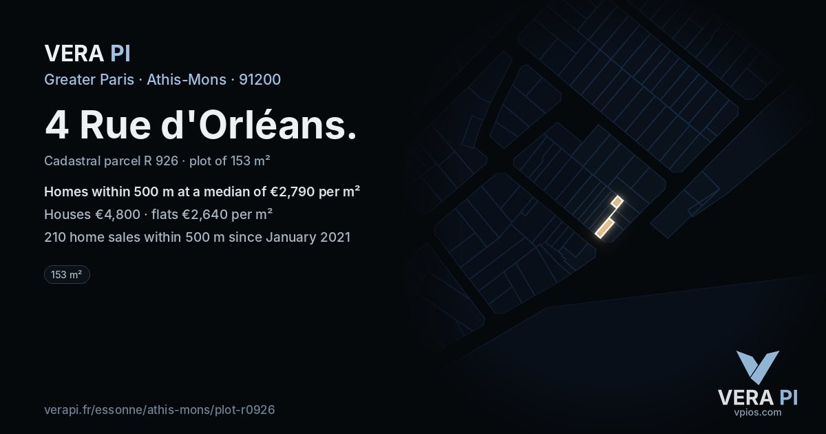 4 Rue d'Orléans, Athis-Mons at night – the plot lit, the parcels around coloured by the prices near them