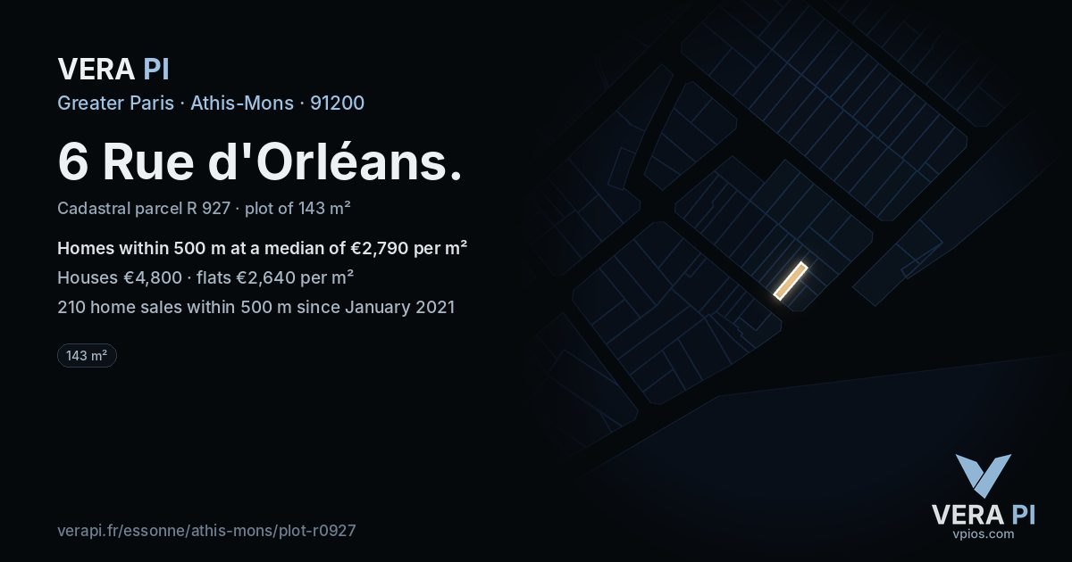 6 Rue d'Orléans, Athis-Mons at night – the plot lit, the parcels around coloured by the prices near them