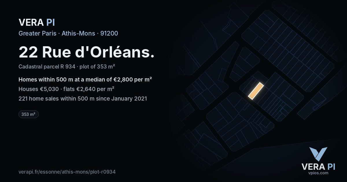 22 Rue d'Orléans, Athis-Mons at night – the plot lit, the parcels around coloured by the prices near them