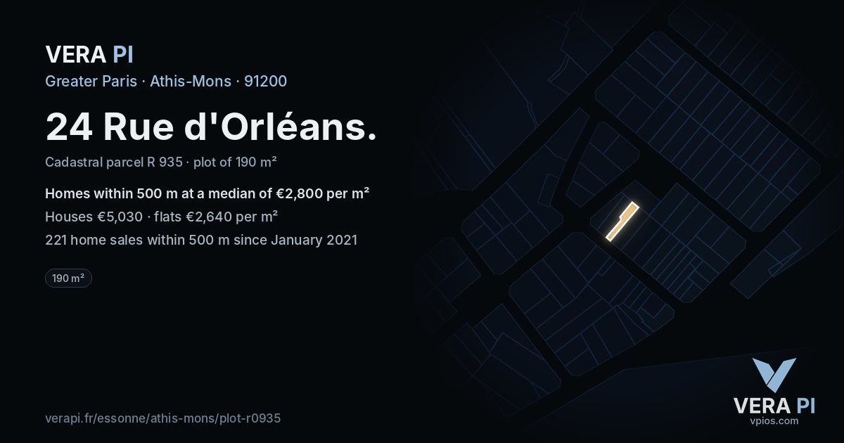 24 Rue d'Orléans, Athis-Mons at night – the plot lit, the parcels around coloured by the prices near them