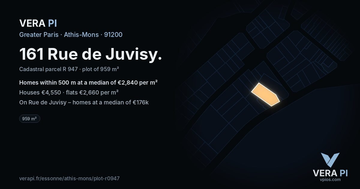 161 Rue de Juvisy, Athis-Mons at night – the plot lit, the parcels around coloured by the prices near them