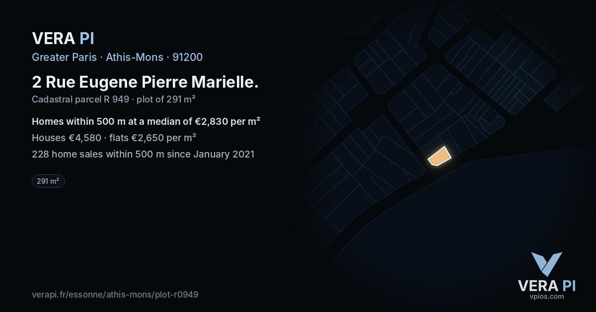2 Rue Eugene Pierre Marielle, Athis-Mons at night – the plot lit, the parcels around coloured by the prices near them