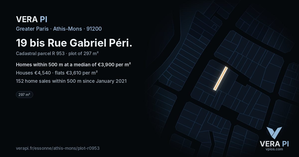 19 bis Rue Gabriel Péri, Athis-Mons at night – the plot lit, the parcels around coloured by the prices near them