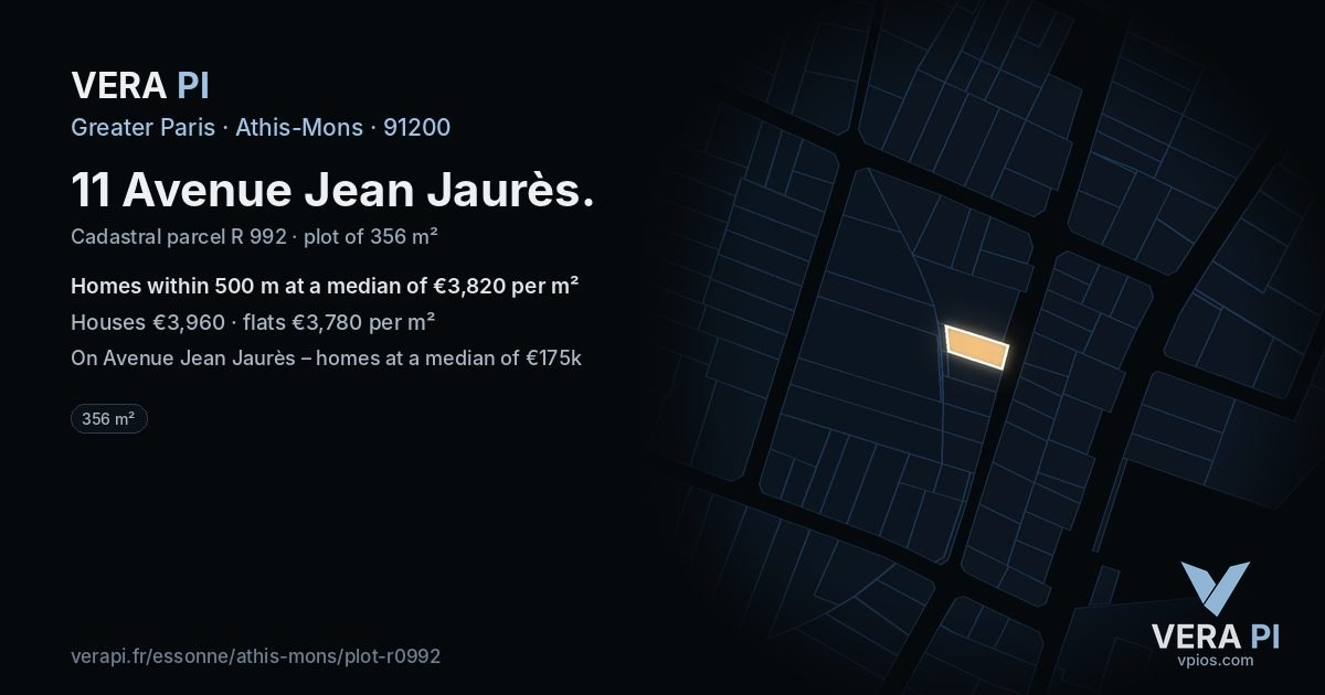 11 Avenue Jean Jaurès, Athis-Mons at night – the plot lit, the parcels around coloured by the prices near them