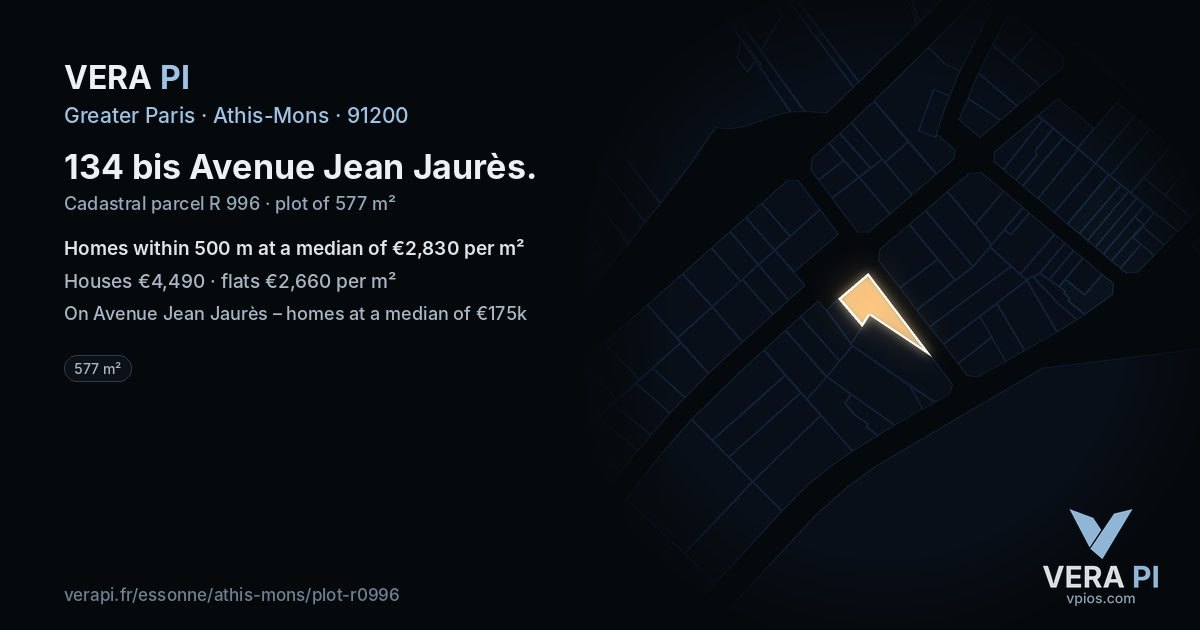 134 bis Avenue Jean Jaurès, Athis-Mons at night – the plot lit, the parcels around coloured by the prices near them