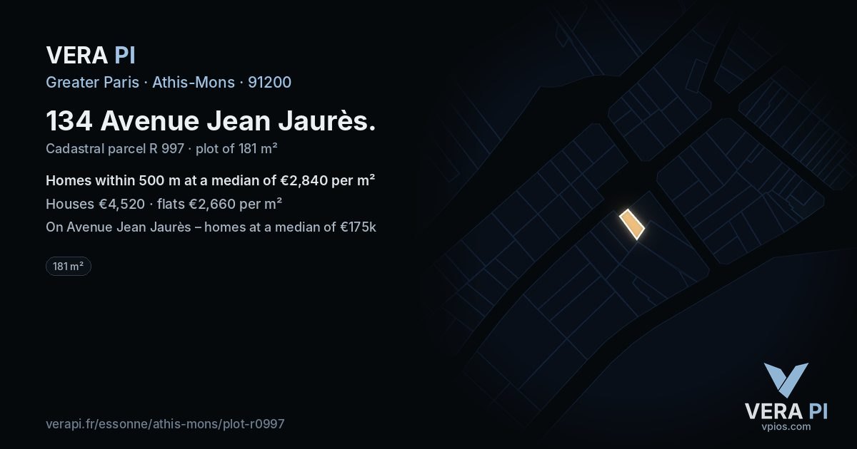 134 Avenue Jean Jaurès, Athis-Mons at night – the plot lit, the parcels around coloured by the prices near them