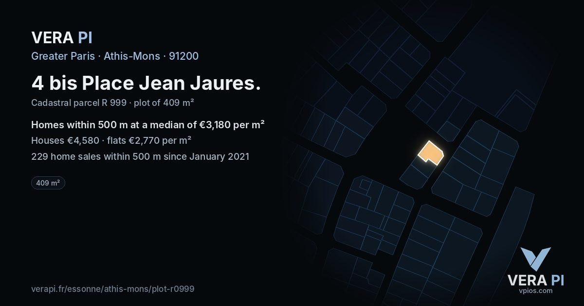 4 bis Place Jean Jaures, Athis-Mons at night – the plot lit, the parcels around coloured by the prices near them