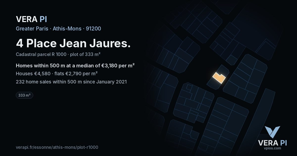4 Place Jean Jaures, Athis-Mons at night – the plot lit, the parcels around coloured by the prices near them
