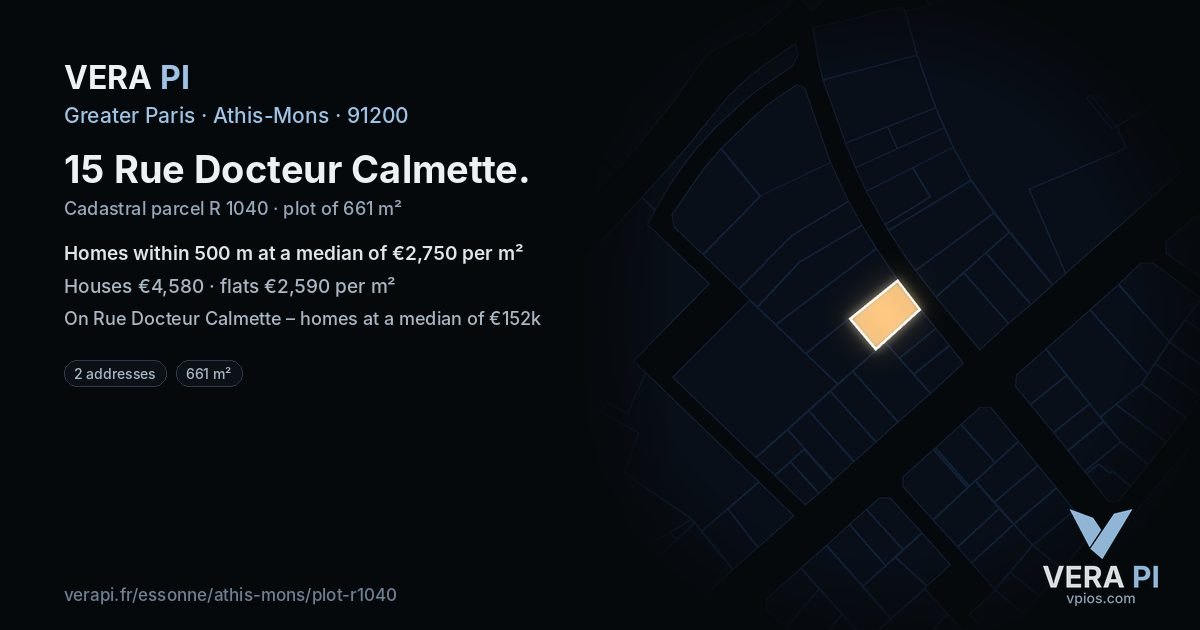 15 Rue Docteur Calmette, Athis-Mons at night – the plot lit, the parcels around coloured by the prices near them