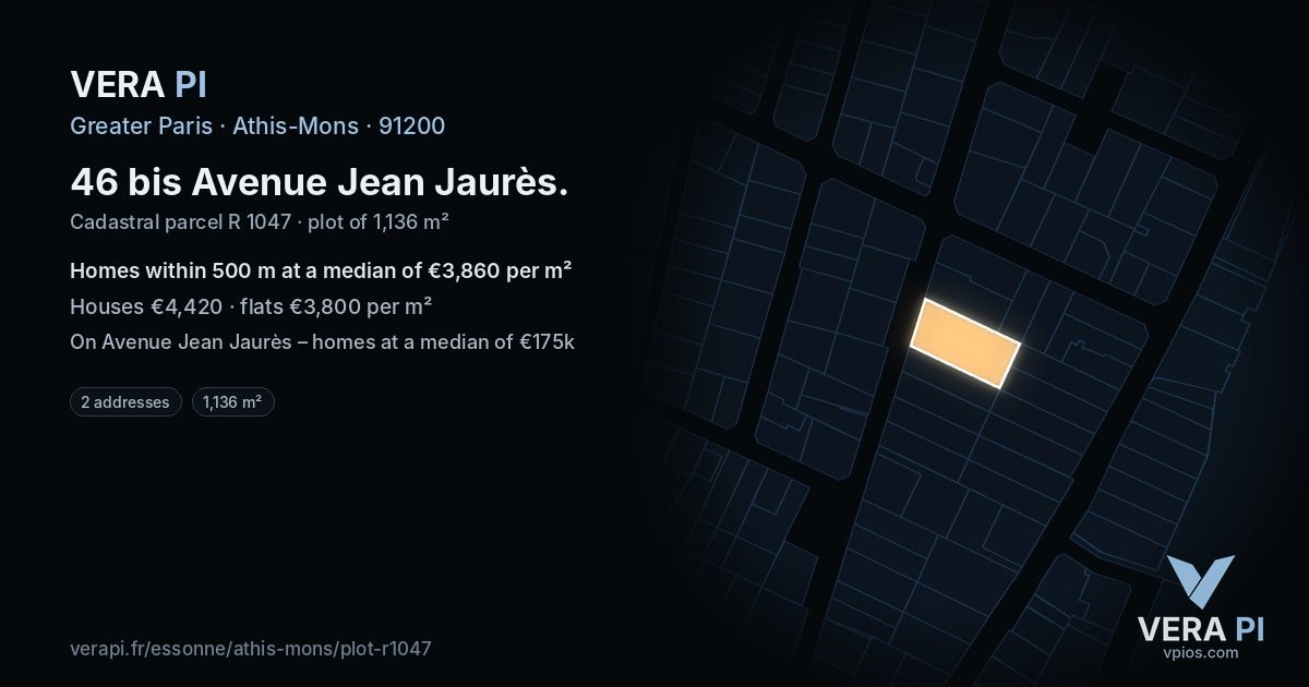 46 bis Avenue Jean Jaurès, Athis-Mons at night – the plot lit, the parcels around coloured by the prices near them