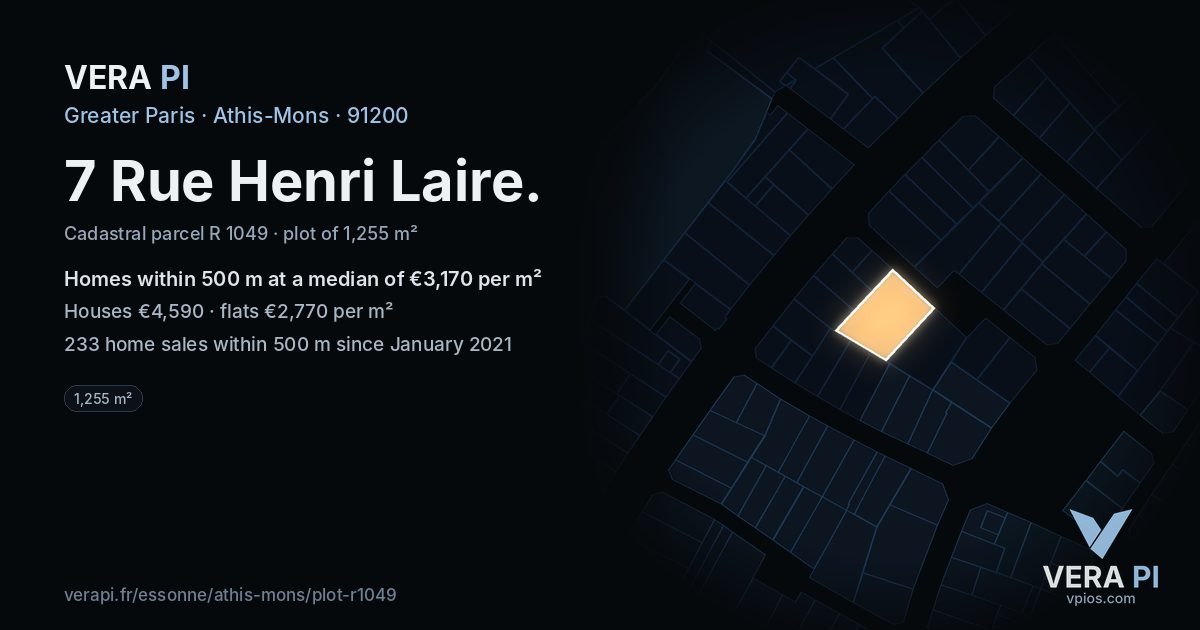 7 Rue Henri Laire, Athis-Mons at night – the plot lit, the parcels around coloured by the prices near them