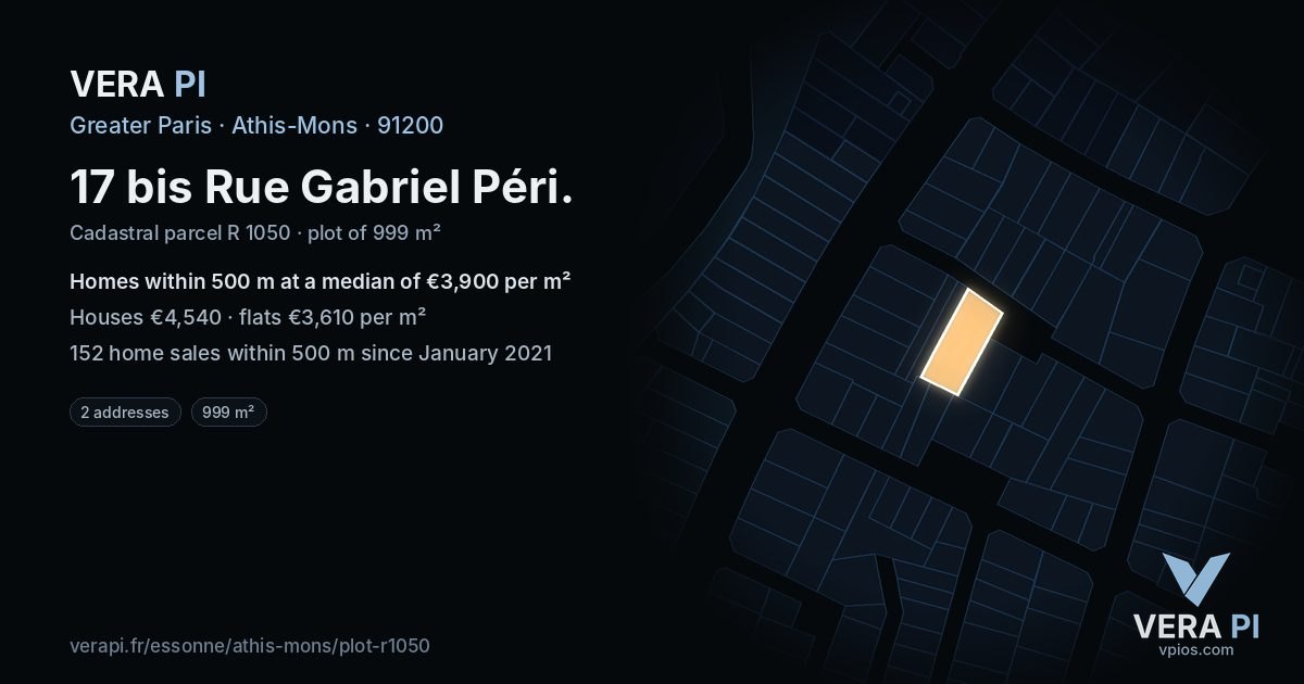 17 bis Rue Gabriel Péri, Athis-Mons at night – the plot lit, the parcels around coloured by the prices near them