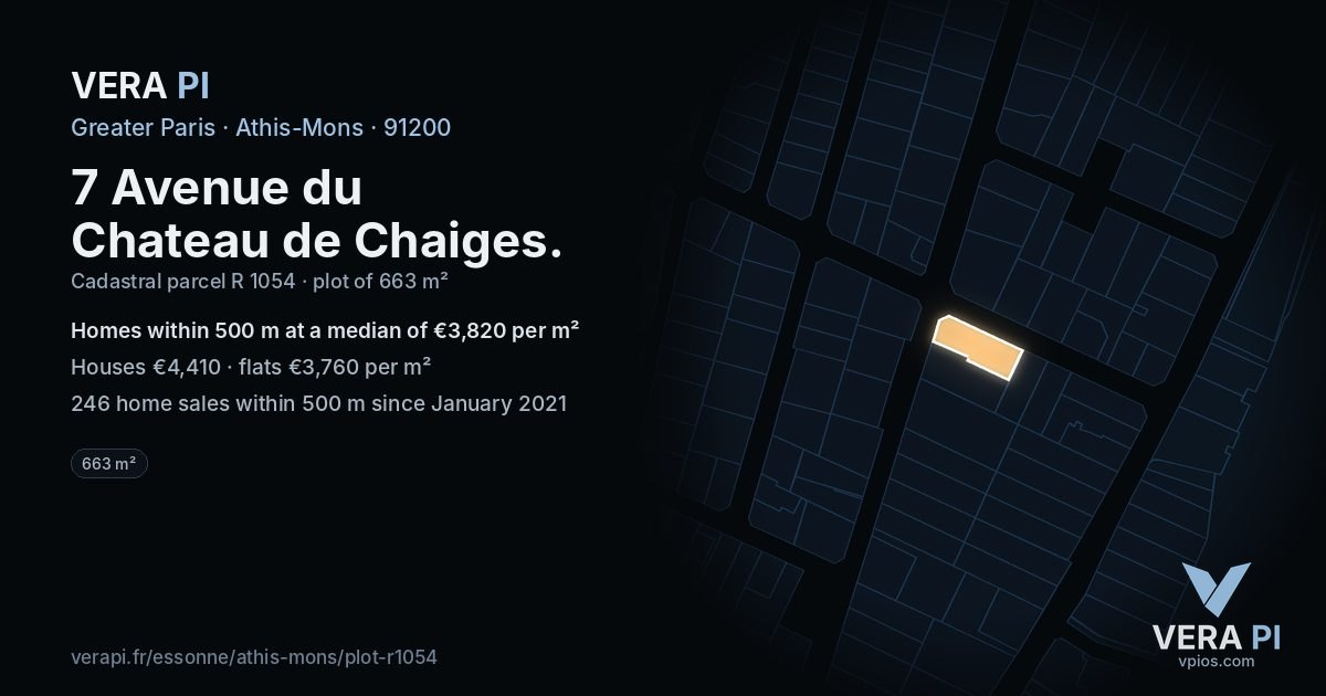 7 Avenue du Chateau de Chaiges, Athis-Mons at night – the plot lit, the parcels around coloured by the prices near them