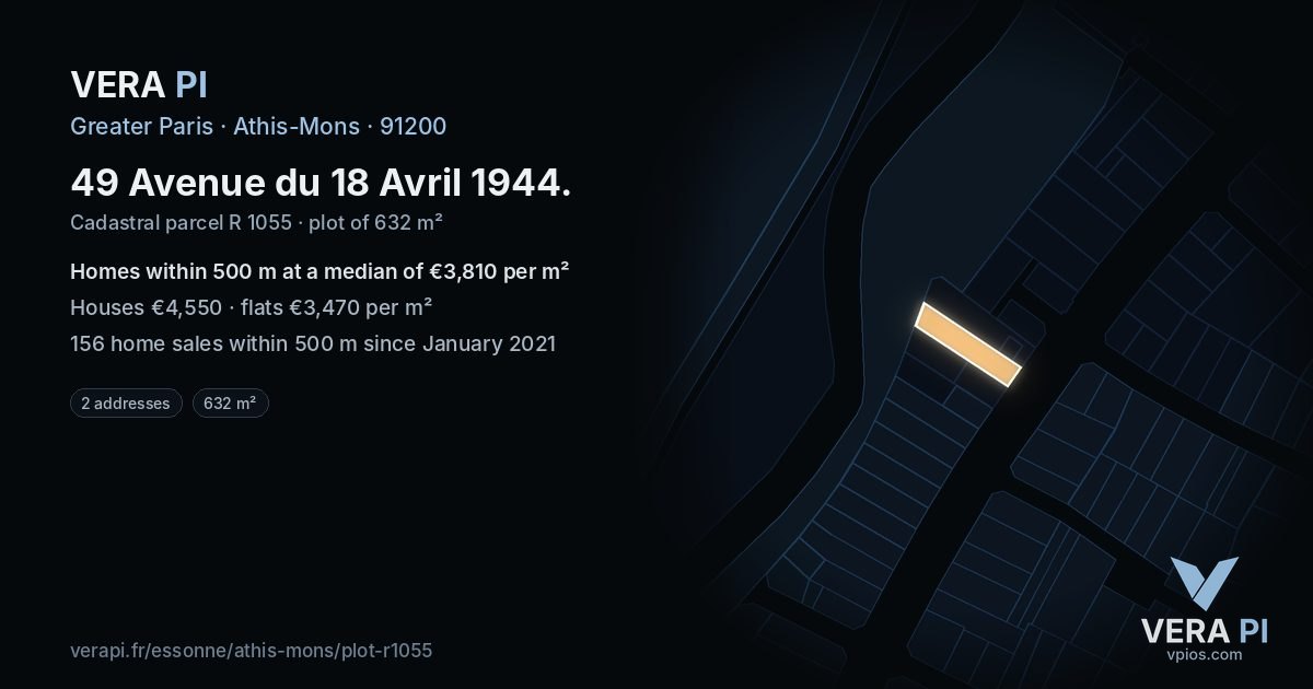 49 Avenue du 18 Avril 1944, Athis-Mons at night – the plot lit, the parcels around coloured by the prices near them