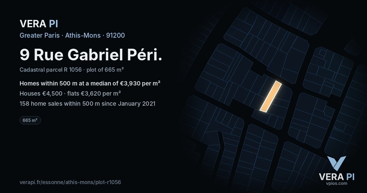 9 Rue Gabriel Péri, Athis-Mons at night – the plot lit, the parcels around coloured by the prices near them
