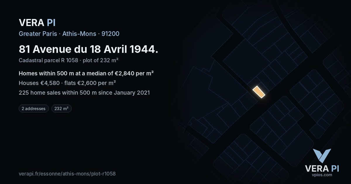 81 Avenue du 18 Avril 1944, Athis-Mons at night – the plot lit, the parcels around coloured by the prices near them