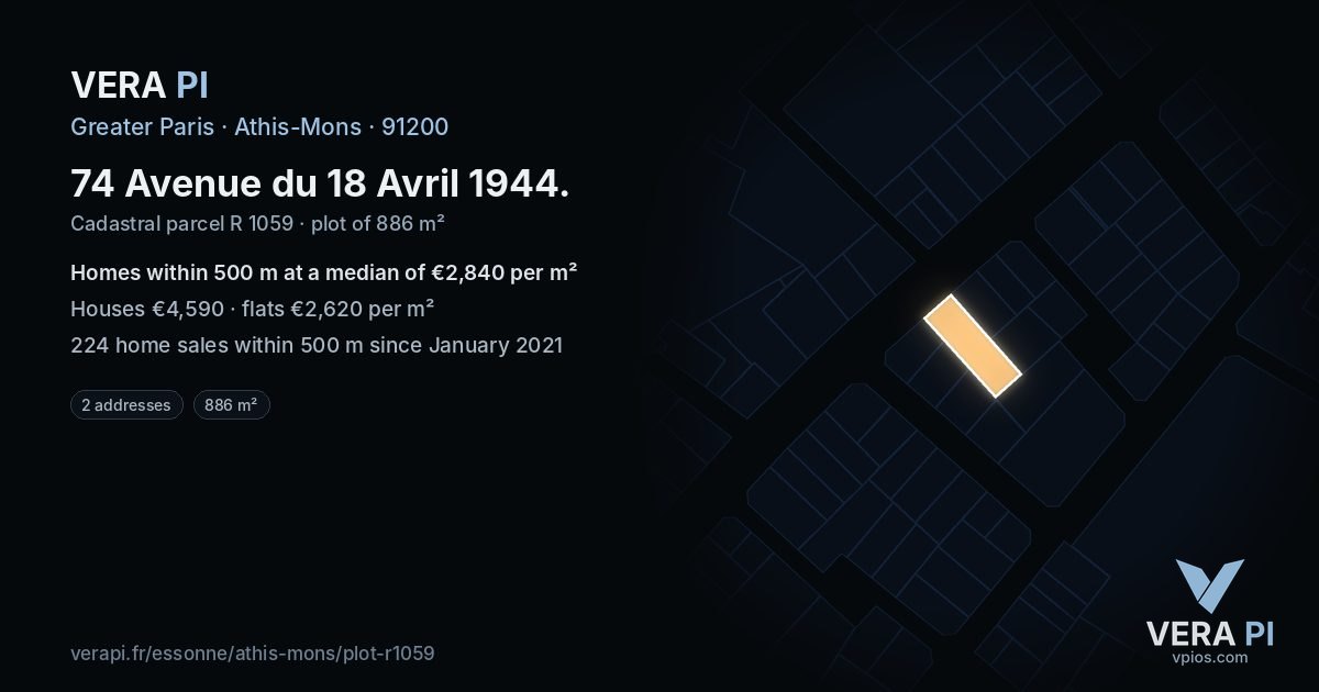 74 Avenue du 18 Avril 1944, Athis-Mons at night – the plot lit, the parcels around coloured by the prices near them
