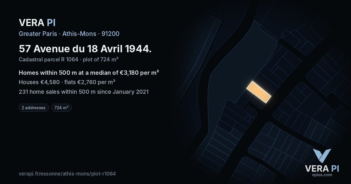 57 Avenue du 18 Avril 1944, Athis-Mons at night – the plot lit, the parcels around coloured by the prices near them