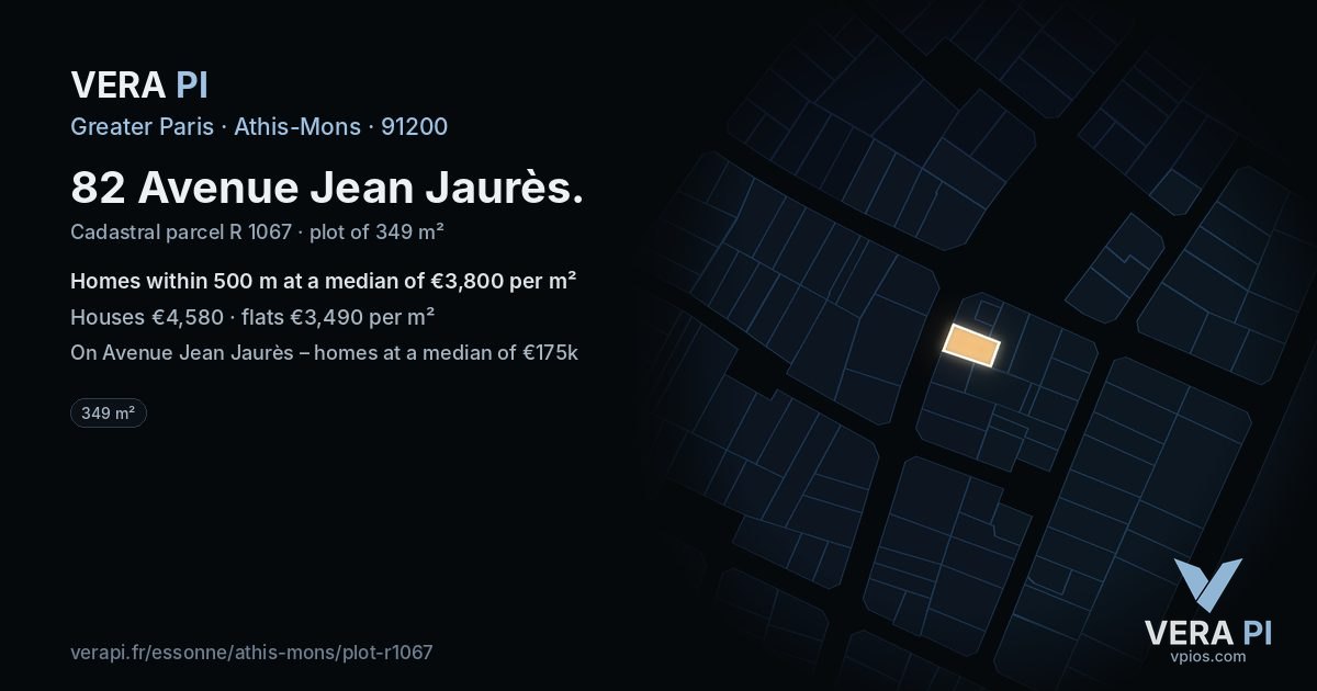 82 Avenue Jean Jaurès, Athis-Mons at night – the plot lit, the parcels around coloured by the prices near them