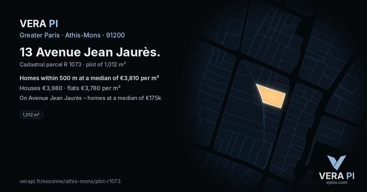 13 Avenue Jean Jaurès, Athis-Mons at night – the plot lit, the parcels around coloured by the prices near them
