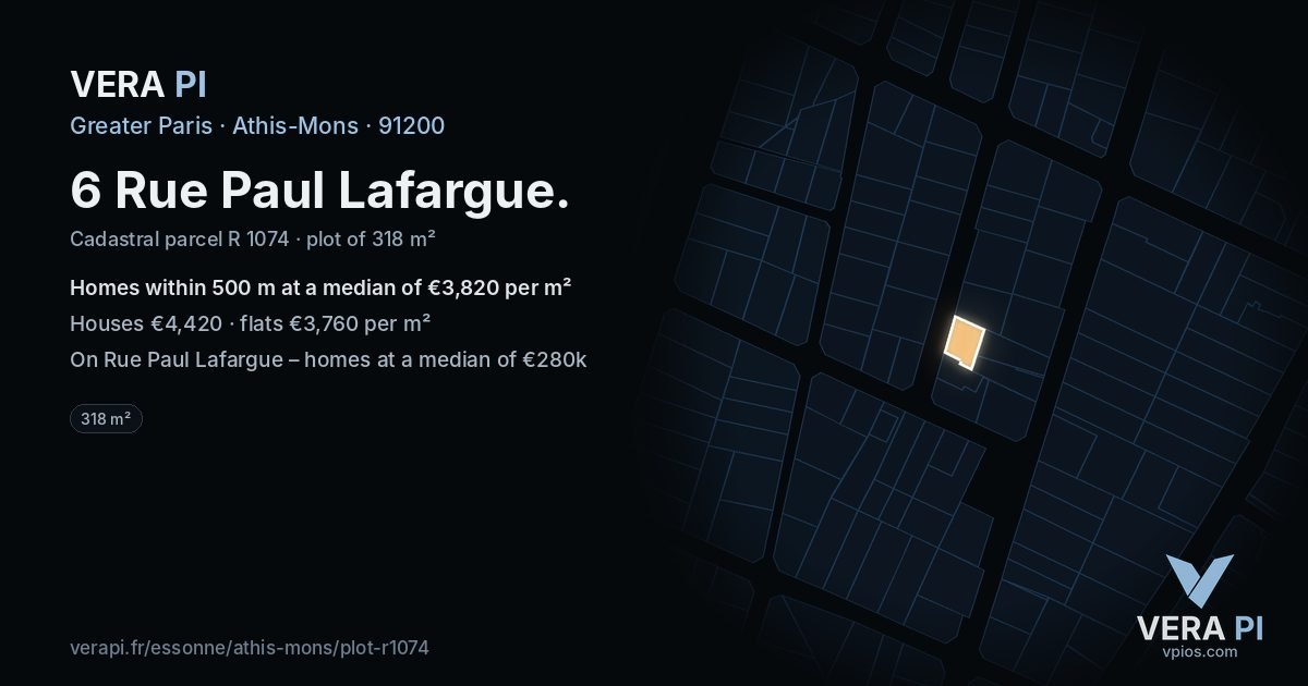 6 Rue Paul Lafargue, Athis-Mons at night – the plot lit, the parcels around coloured by the prices near them