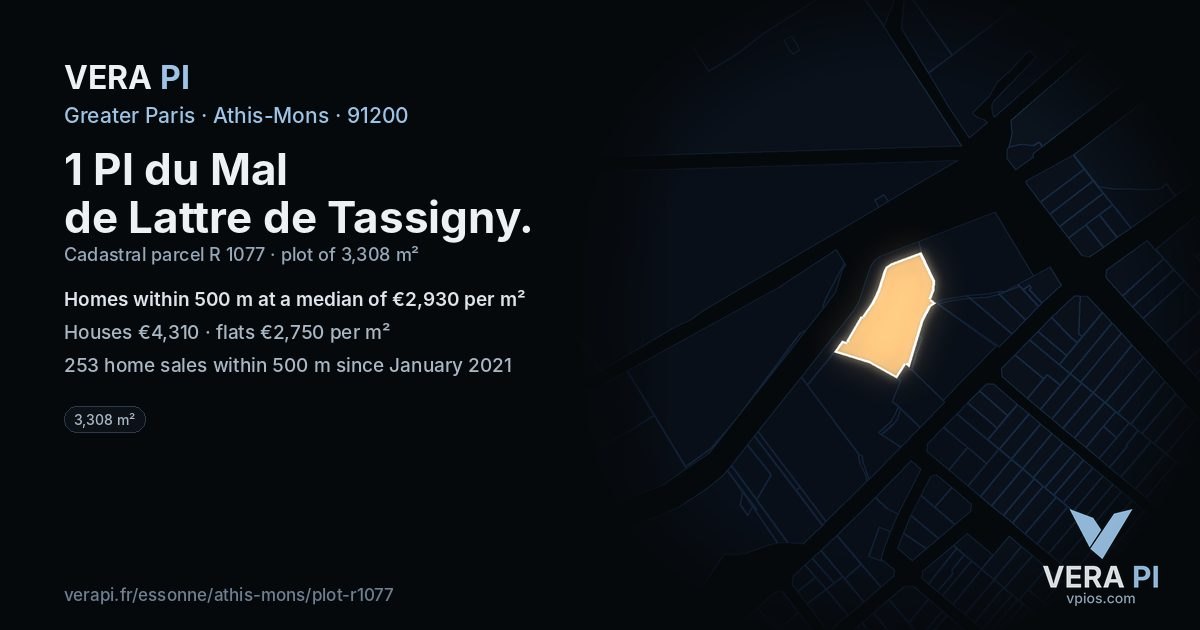 1 Pl du Mal de Lattre de Tassigny, Athis-Mons at night – the plot lit, the parcels around coloured by the prices near them