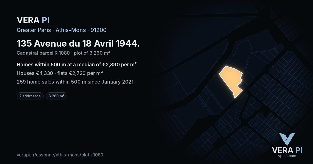135 Avenue du 18 Avril 1944, Athis-Mons at night – the plot lit, the parcels around coloured by the prices near them